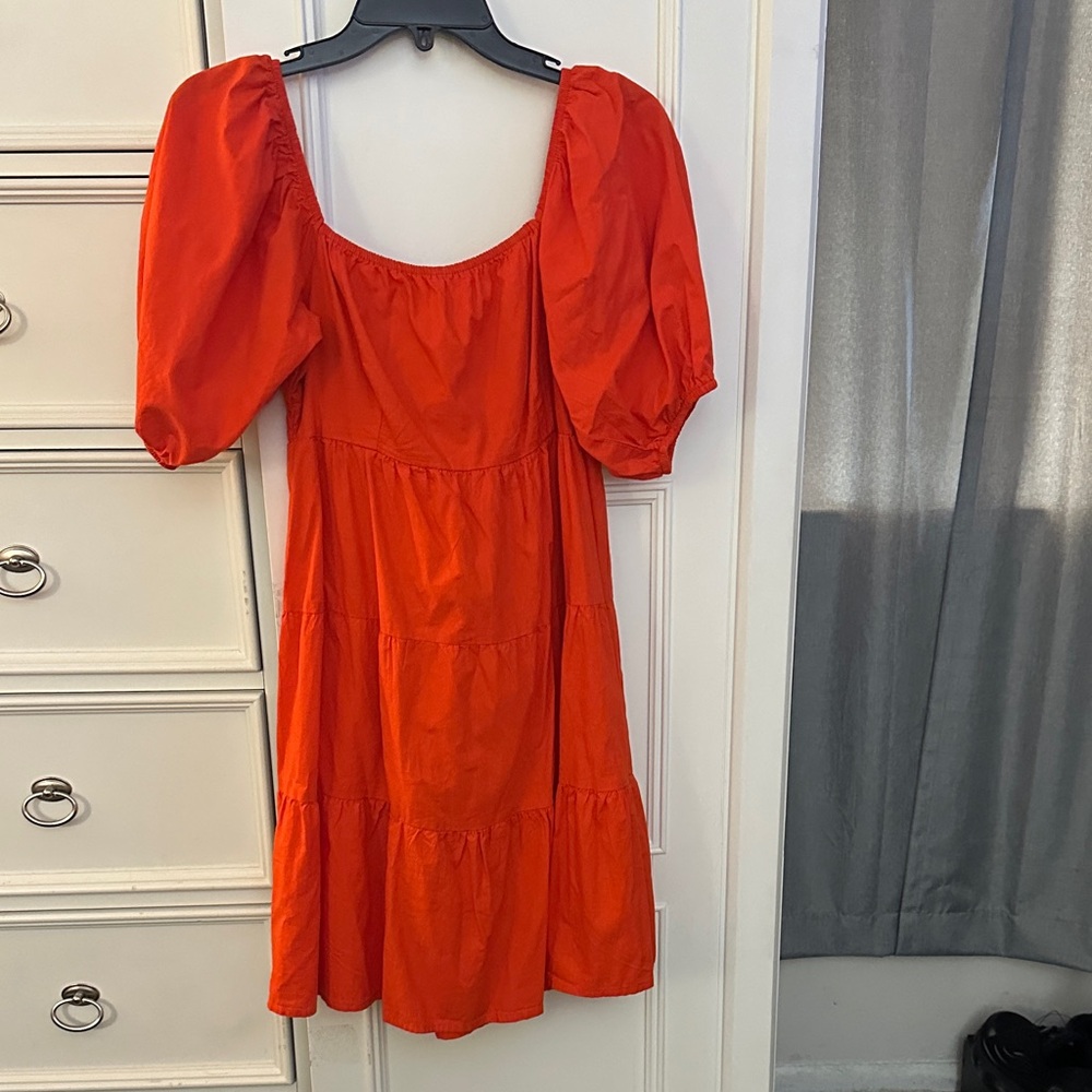 Vibrant Orange Puff Sleeve Mini Dress